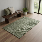 2' X 5' Green And Beige Geometric Berber Washable Area Rug With UV Protection