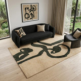 5' X 7' Beige And Green Abstract Washable Area Rug With UV Protection