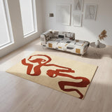 5' X 7' Beige And Red Abstract Washable Area Rug With UV Protection