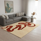 6' X 8' Beige And Red Abstract Washable Area Rug With UV Protection