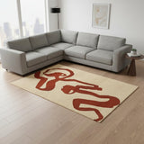 7' X 9' Beige And Red Abstract Washable Area Rug With UV Protection