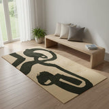 2' X 5' Beige And Green Abstract Washable Area Rug With UV Protection