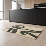 5' Beige And Green Abstract Washable Round Rug With UV Protection