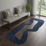 2' X 5' Beige And Blue Abstract Washable Area Rug With UV Protection