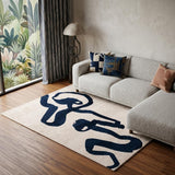 7' X 9' Beige And Blue Abstract Washable Area Rug With UV Protection