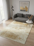 8' Gold And Beige Abstract Washable Round Rug With UV Protection