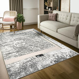 8' Gray White And Brown Abstract Washable Round Rug With UV Protection