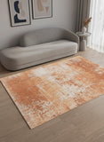 8' Orange And White Abstract Washable Round Rug With UV Protection