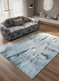 8' White And Blue Abstract Washable Round Rug With UV Protection