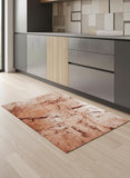 5' Orange Brown And White Abstract Washable Round Rug With UV Protection