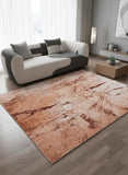 8' Orange Brown And White Abstract Washable Round Rug With UV Protection