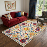 6' X 8' Beige Red And Orange Tribal Washable Area Rug With UV Protection