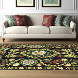 5' X 7' Beige Red And Orange Tribal Washable Area Rug With UV Protection