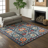 6' X 8' Blue Orange And Gray Tribal Washable Area Rug With UV Protection