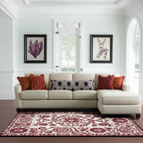 7' X 9' Beige And Maroon Tribal Washable Area Rug With UV Protection