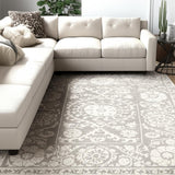 7' X 9' Beige And Gray Tribal Washable Area Rug With UV Protection