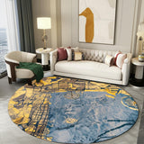 5' X 7' Gold And Blue Abstract Washable Area Rug With UV Protection