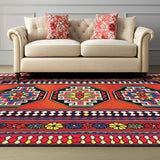5' X 7' Red And Orange Tribal Washable Area Rug With UV Protection