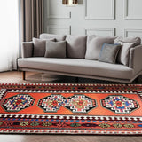 6' X 8' Red And Orange Tribal Washable Area Rug With UV Protection