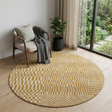 5' Gold And Beige Geometric Washable Round Rug With UV Protection
