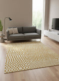 8' Gold And Beige Geometric Berber Washable Round Rug With UV Protection