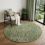 5' Green And Beige Geometric Washable Round Rug With UV Protection