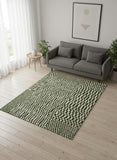 8' Green And Beige Geometric Berber Washable Round Rug With UV Protection