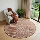 5' Brown And Beige Geometric Washable Round Rug With UV Protection