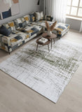8' White Gray And Green Abstract Washable Round Rug With UV Protection