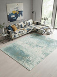8' Green White And Gray Abstract Washable Round Rug With UV Protection