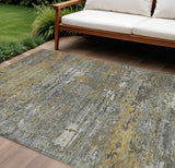 8' X 10' Gold And Taupe Abstract Washable Indoor Outdoor Area Rug