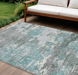 8' X 10' Blue And Teal Blue Abstract Washable Indoor Outdoor Area Rug