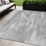 5' X 8' Silver And Gray Abstract Washable Indoor Outdoor Area Rug