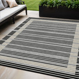 5' X 8' Black And Beige Striped Washable Indoor Outdoor Area Rug