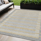 5' X 8' Gray And Silver Striped Washable Indoor Outdoor Area Rug
