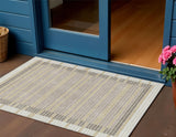 3' X 5' Ivory And Beige Striped Washable Indoor Outdoor Area Rug