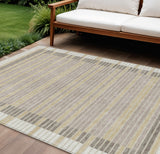 8' X 10' Ivory And Beige Striped Washable Indoor Outdoor Area Rug