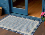 3' X 5' Navy Blue And Denim Blue Striped Washable Indoor Outdoor Area Rug