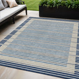 5' X 8' Navy Blue And Denim Blue Striped Washable Indoor Outdoor Area Rug