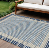 8' X 10' Navy Blue And Denim Blue Striped Washable Indoor Outdoor Area Rug