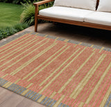 8' X 10' Pewter And Gold Striped Washable Indoor Outdoor Area Rug