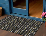 3' X 5' Black And Taupe Striped Washable Indoor Outdoor Area Rug