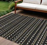 8' X 10' Black And Taupe Striped Washable Indoor Outdoor Area Rug