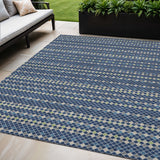 5' X 8' Navy Blue And Mint Green Striped Washable Indoor Outdoor Area Rug