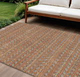 8' X 10' Orange And Taupe Striped Washable Indoor Outdoor Area Rug