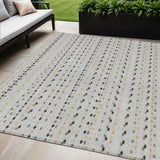 8' X 10' Silver And Gray Striped Washable Indoor Outdoor Area Rug