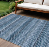 8' X 10' Denim Blue And Sky Blue Striped Washable Indoor Outdoor Area Rug