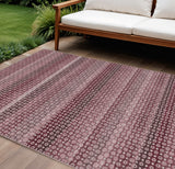 8' X 10' Red And Burgundy Striped Washable Indoor Outdoor Area Rug