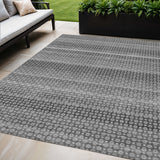 5' X 8' Gray And Silver Striped Washable Indoor Outdoor Area Rug