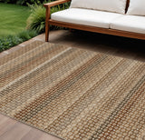8' X 10' Orange And Copper Striped Washable Indoor Outdoor Area Rug